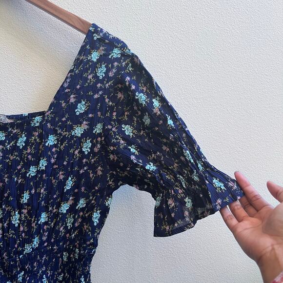 J GEE Blue Floral Smocked Tiered Midi Dress Puff Sleeve Square Neck Women's S - Picture 3 of 7